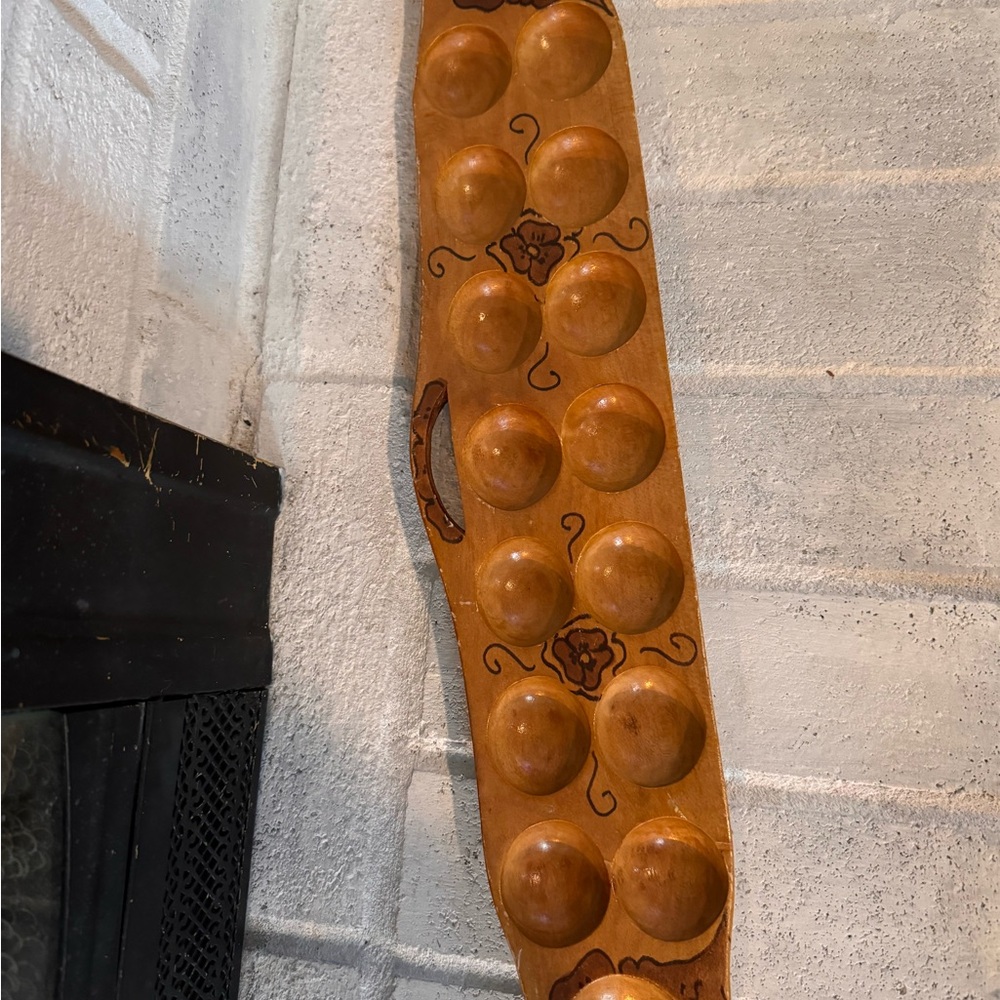 Wooden Mancala Board with Carved Design